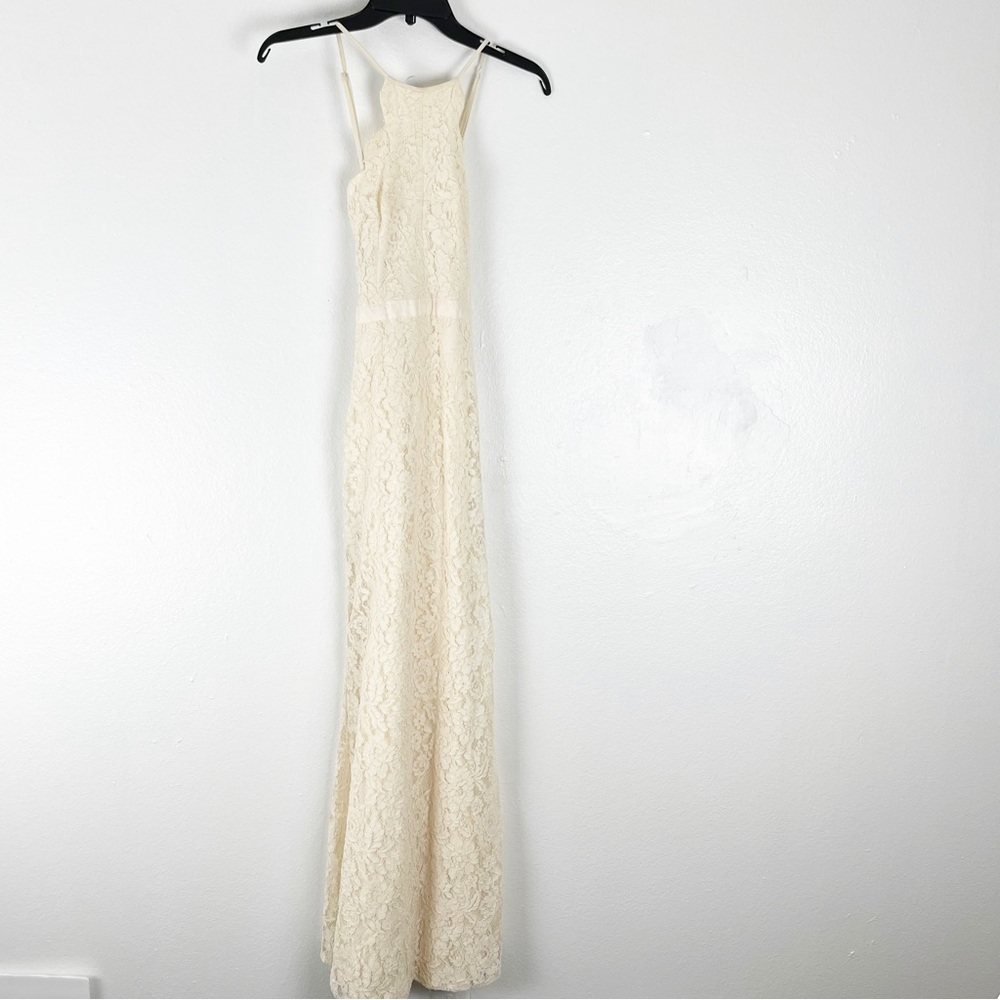 LULUS Zenith Cream Lace Hidden Back Zipper Maxi Dress Small Wedding Victorian